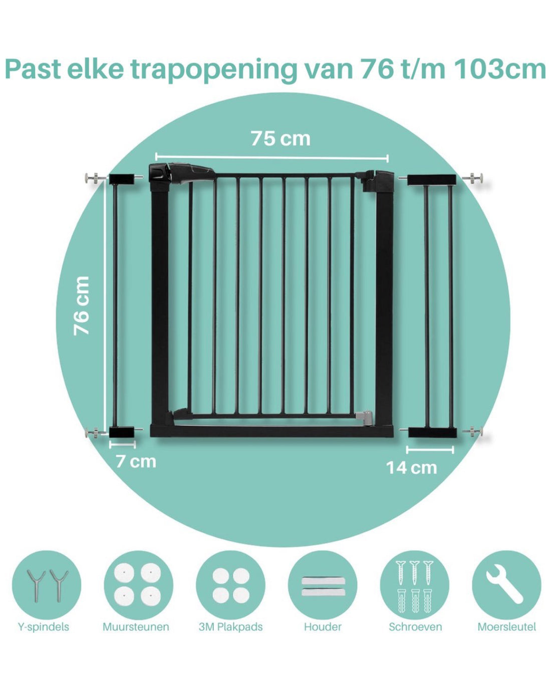 ZIZA metalen Babyveiligheidspoort 76 t/m 103cm – Traphekje voor Kinderen & Huisdieren