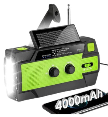 ZIZA Noodradio Solar Opwindbaar en Batterij - Noodpakket - Draagbare Survival Radio - 4000 mAh - Powerbank Zonneenergie - Bouwradio - Zaklamp – Groen