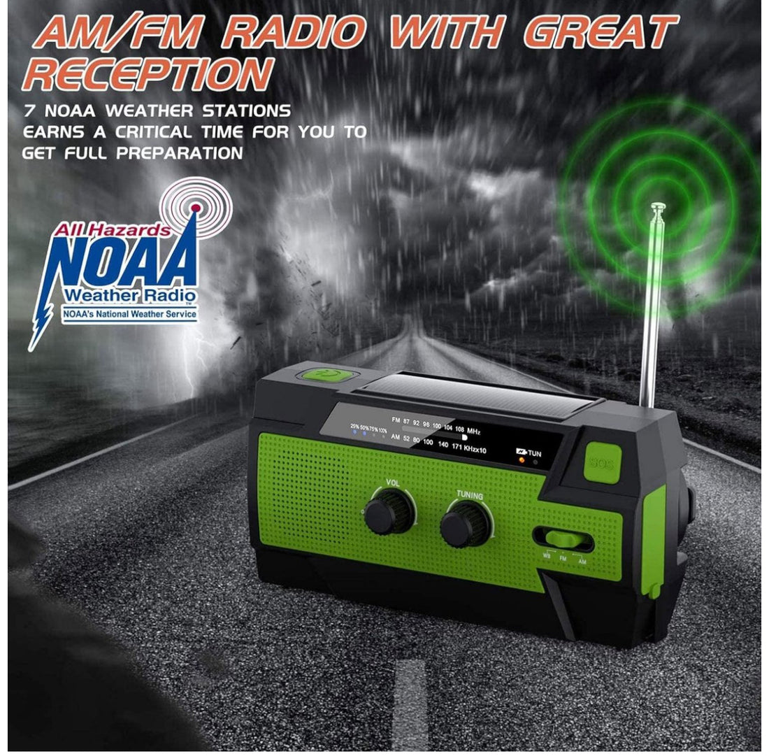 ZIZA Noodradio Solar Opwindbaar en Batterij - Noodpakket - Draagbare Survival Radio - 4000 mAh - Powerbank Zonneenergie - Bouwradio - Zaklamp – Groen